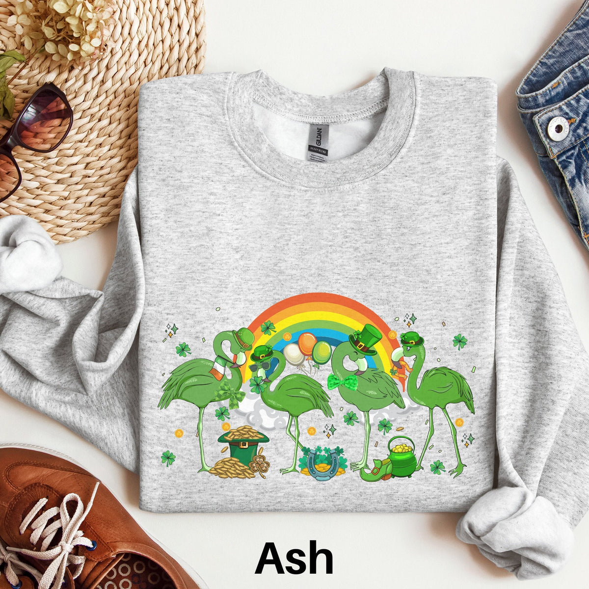 Flamingo St Patricks Day Sweatshirt Flamingo St Pattys Day Sweater Flamingo Lover Shirt Cute St Paddys Day Sweater Shamrock Sweatshirt Sweatshirt – Premium Graphic · Great Gift For Fans