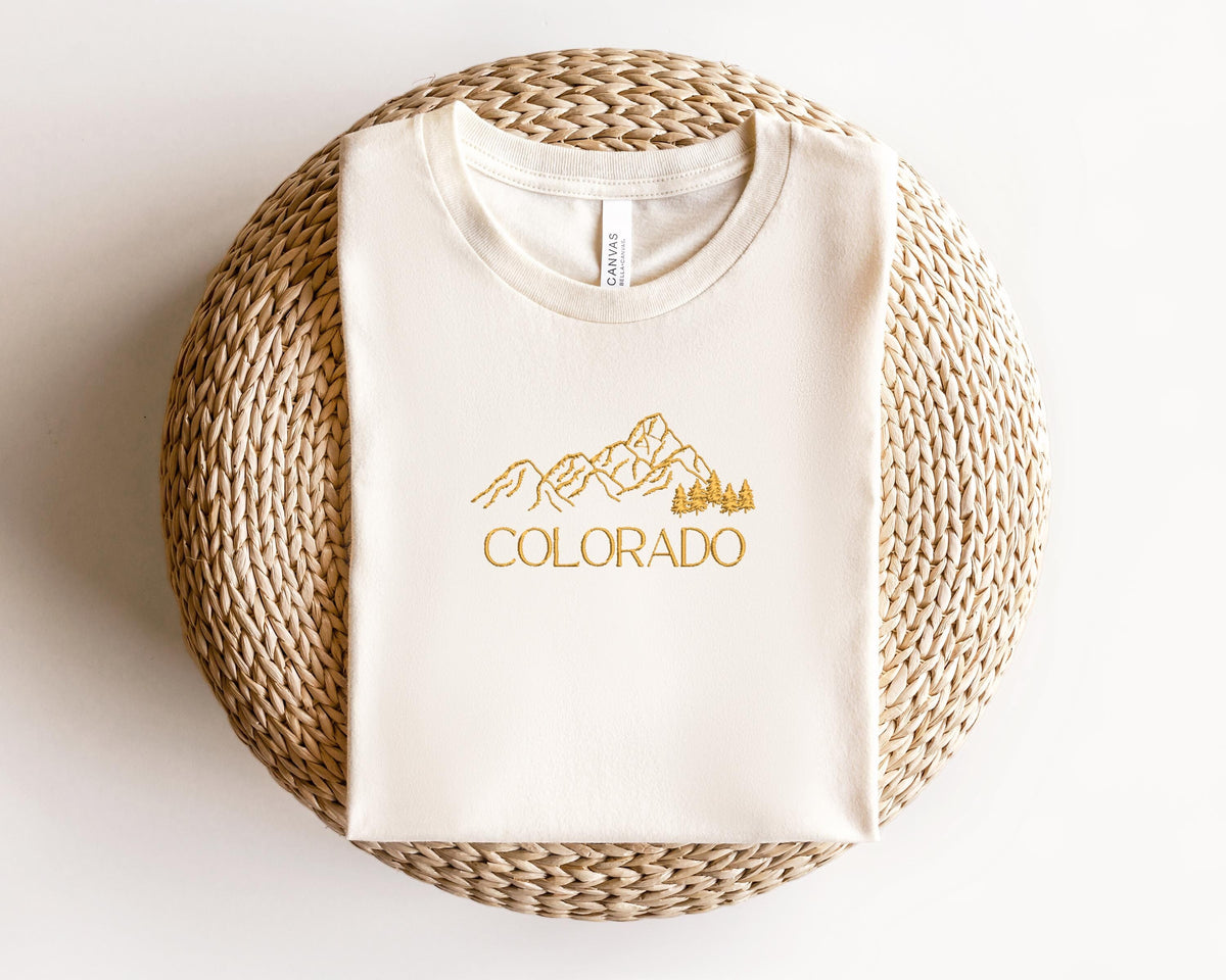 Colorado Lover Embroidery ShirtGift for Travel LoverColorado Mountain Embroidery Vacation ShirtFamily Travel Embroidery TeeColorado Tee Graphic Tee – Warm & Stylish · High-Quality Print
