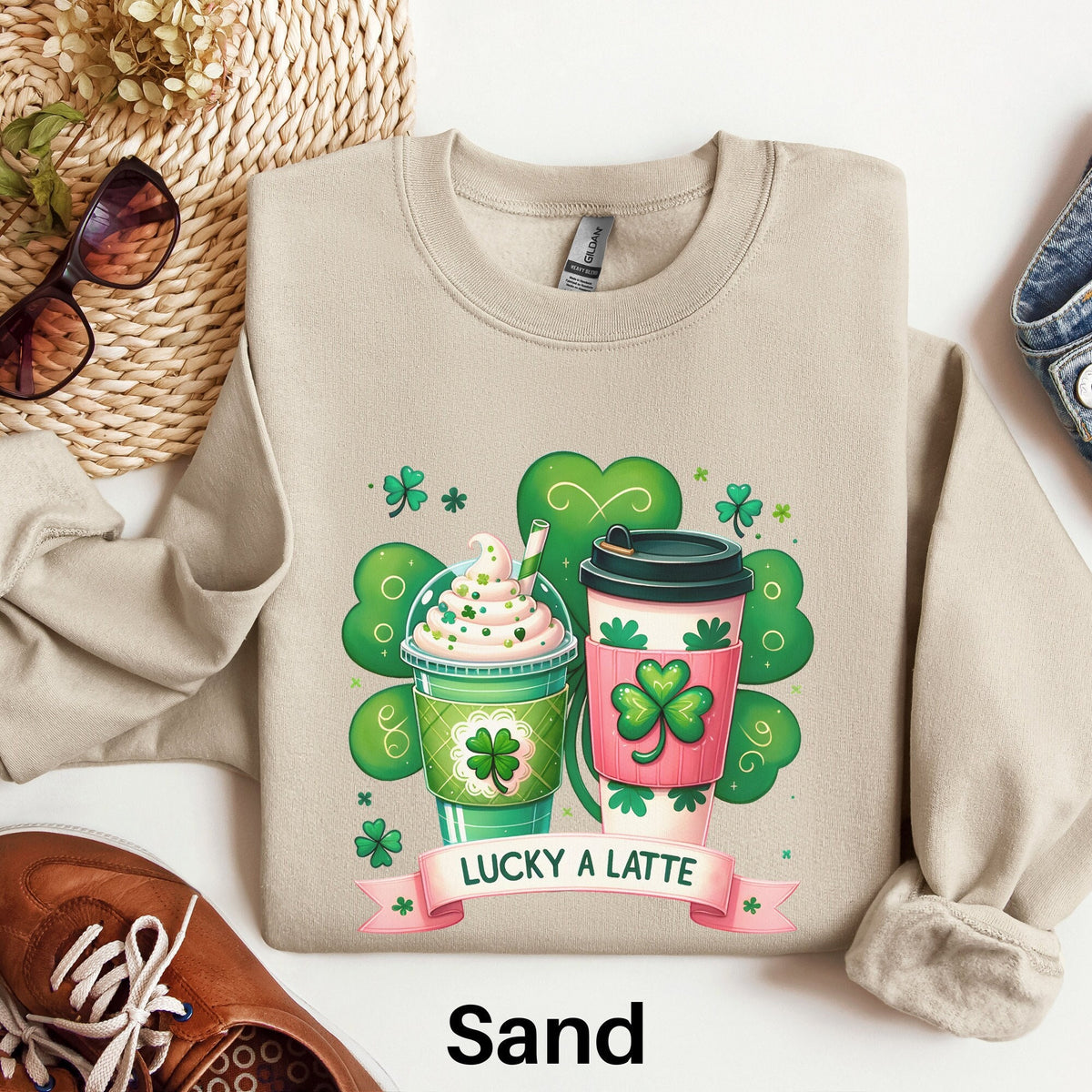 Coffee St Patricks Day Sweatshirt Lucky A Latte Sweater Coffee Lover Sweater Womens Cute St Pattys Day Sweater Irish Shamrock Sweater Sweatshirt – Everyday Comfort · Must-Have Style