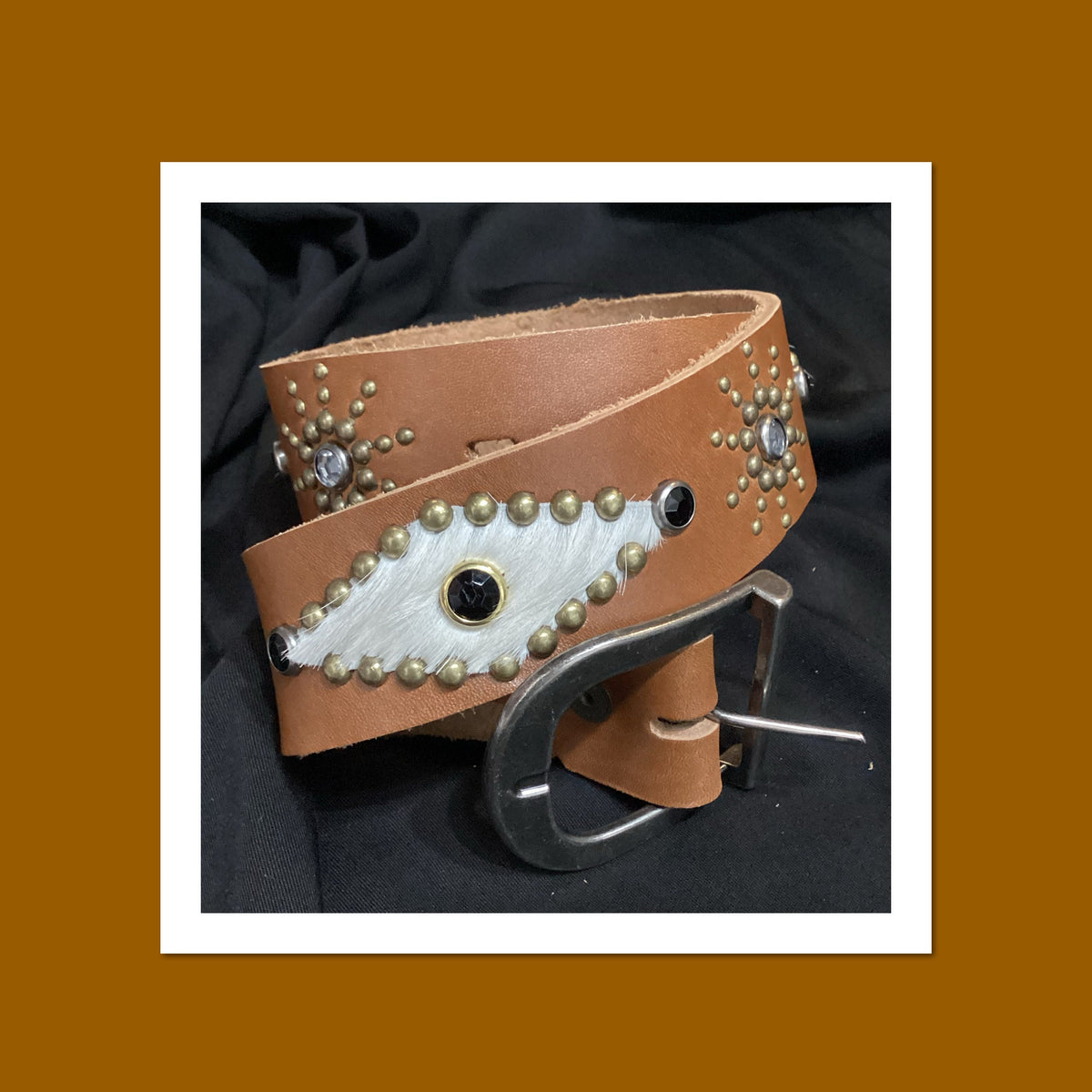 T007 194039s style light brown leather gold tone studded rockabilly western biker belt White horse hide inlay 26quotwaist T007 Graphic Tee – Everyday Comfort · Perfect For Daily Wear