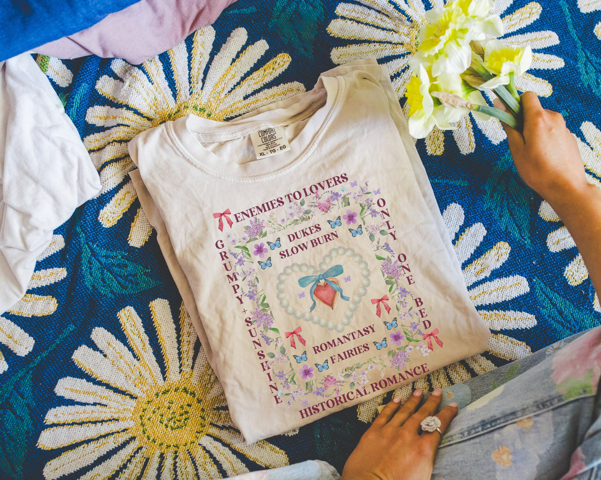 Romance Tropes Tee Shirt for Bookworm Who Loves Historical Romance Novels Boho Butterflies Romantasy Book Lover Gift Idea Romance Writer Graphic Tee – Everyday Comfort · Great Gift For Fans