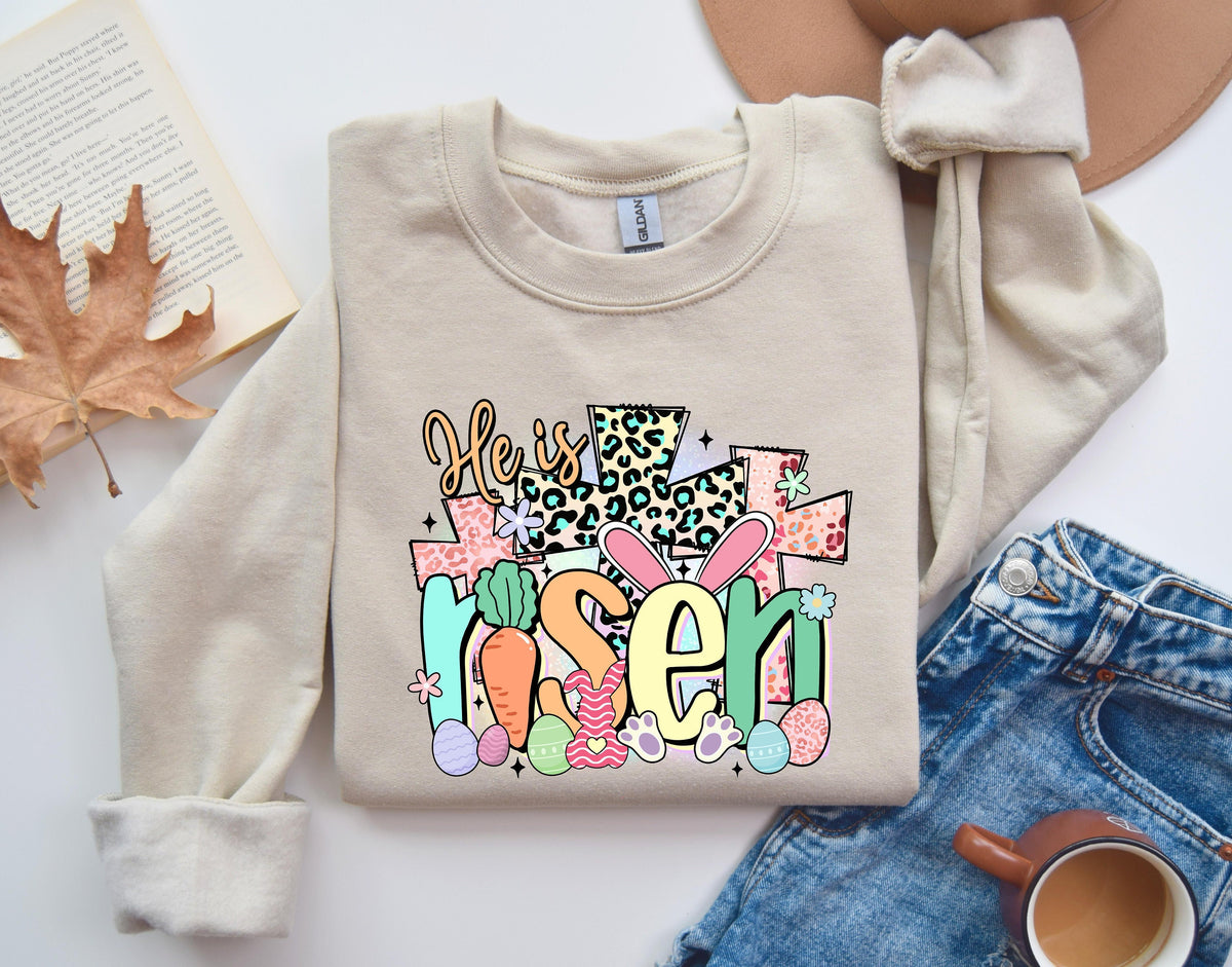 Easter Sweatshirt He Is Risen Sweatshirt Jesus Easter Shirt Easter Sweatshirt For Women Cute Easter Outfit Church Easter Shirt Sweatshirt – Premium Graphic · Top Pick For Any Outfit