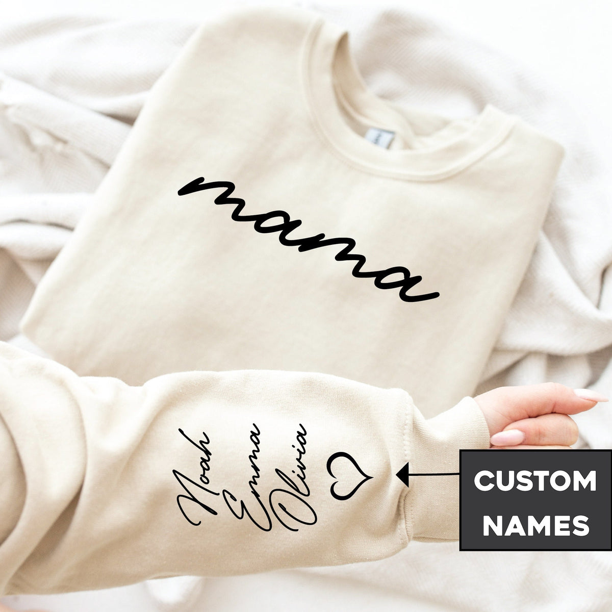 Custom Mama Sweatshirt with Kids39 Names Personalized Mom Love Comfort Wear Perfect Gift for Mothers with Warmth and Style Sweatshirt – Cozy Vibes · Trending Graphic Apparel