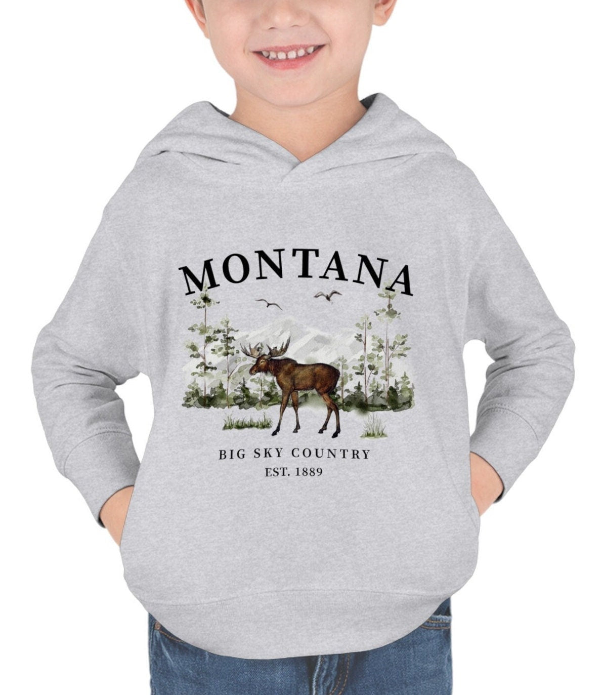Toddler Montana Moose Hoodie Sweatshirt Kids Vacation Pullover Gift Big Sky Country Hoodie – Bold Style · High-Quality Print