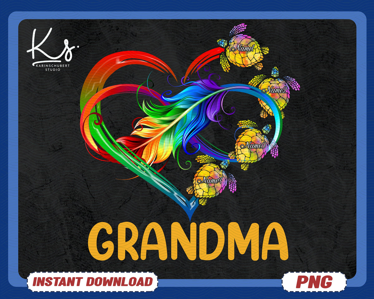 Mom Grandma Colorful Heart Png Mama With Kids Names Png Mimi Turtle Png Summer Mom Mama Digital Png Custom Nana Turtle Png Design Graphic Tee – Feel-Good Design · Perfect For Daily Wear