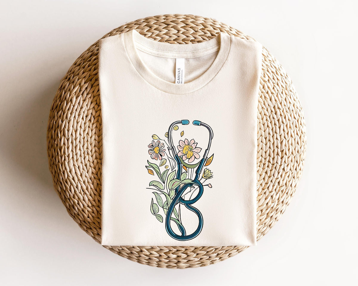 Floral Stethoscope Nurse Shirt Nurse Life Shirt Registered Nurse Shirt RN Shirts Nurse Week Shirt CNA Shirt Nursing Nursing Schoo Graphic Tee – Aesthetic Look · Trending Graphic Apparel
