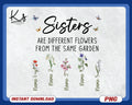 Personalized Sisters Are Different Flowers From The Same Garden Png Sister Gift Sister Sayings Png Sister Quotes Birth Month Flowers Png Graphic Tee – Easygoing Wear · High-Quality Print