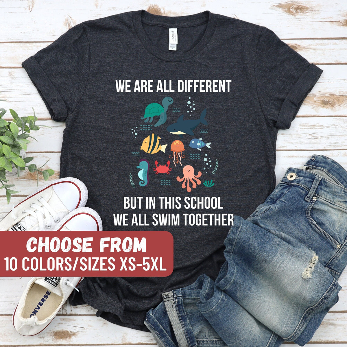 Teacher Shirts Teacher Gift Preschool Teacher Shirt Teacher Tees We Are All Different But In This School We All Swim Together TShirt Graphic Tee – Everyday Comfort · High-Quality Print