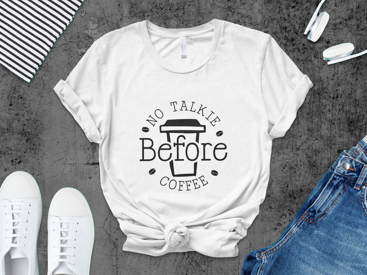 Funny Coffee T Shirt No Talkie Before Coffee Unisex Graphic Tee Casual Gift for Coffee Lovers Graphic Tee – Aesthetic Look · Perfect For Daily Wear