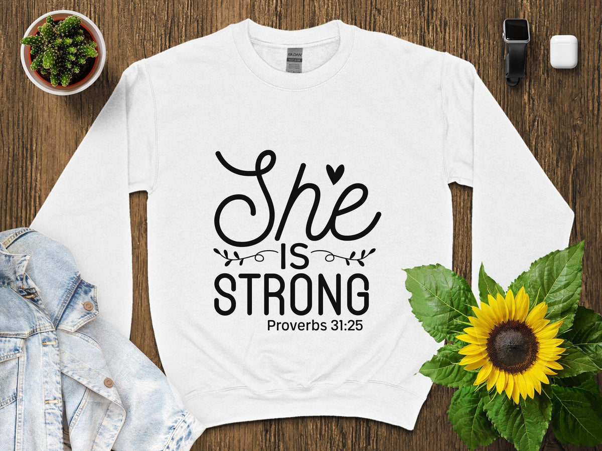 Inspirational She is Strong T Shirt Proverbs 3125 Scripture Tee Christian Faith Shirt Empowering Women39s Top Bible Verse Gift Graphic Tee – Aesthetic Look · Must-Have Style