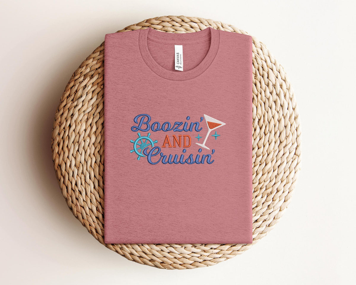 Embroidered Boozin And Cruisin ShirtCruise Embroidery ShirtCruise Embroidery ShirtVacation in Cruise ShirtGift for Cruise Lover Graphic Tee – Bold Style · Perfect For Daily Wear