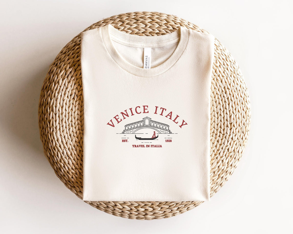 Embroidered Venice Italy ShirtItaly Embroidery ShirtVenice Embroidery ShirtVacation in Italy ShirtGift for Travel Lover Shirt Graphic Tee – Everyday Comfort · Perfect For Daily Wear