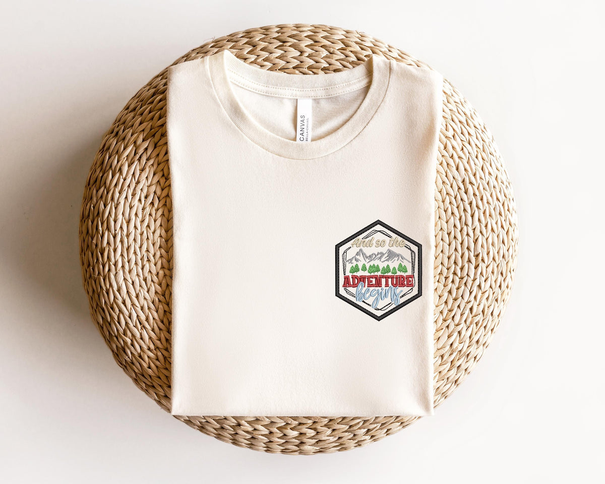 Adventure Begin Embroidery ShirtGift for Travel LoverCamping Embroidery Vacation ShirtFamily Travel Embroidery TeeCamping Shirt Graphic Tee – Feel-Good Design · Perfect For Daily Wear
