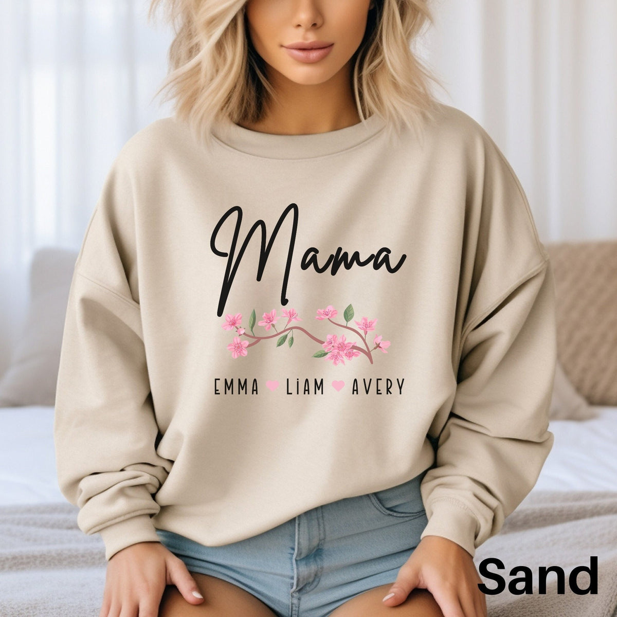 Custom Mama Sweatshirt Mom Sweater With Kids Names Personalized Mama Tshirt Pink Cherry Blossom Shirt Mother39s Day Gift Mom To Be Gift Sweatshirt – Soft Feel · Must-Have Style