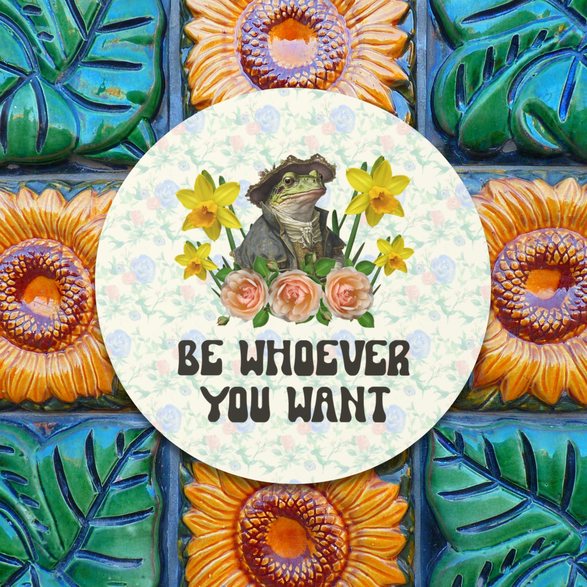 Funny Whimsigoth Frog Lover Sticker with Flowers Be Whoever You Want Funny Animal Sticker with Positive Affirmation Weirdcore Frog Gift Graphic Tee – Bold Style · Perfect For Daily Wear