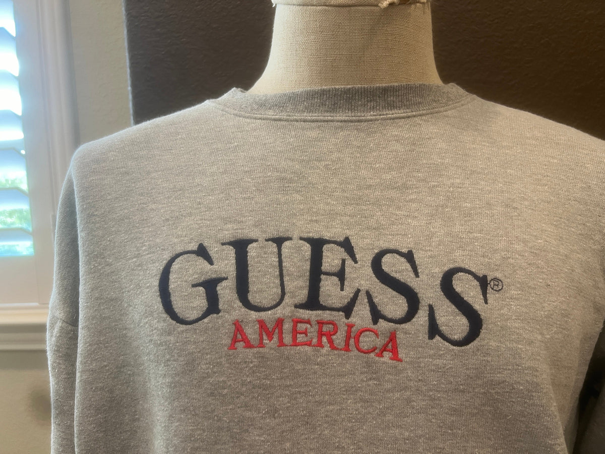 Vintage 9039s Guess America Grey Crewneck Sweatshirt Size L Sweatshirt – Cozy Vibes · High-Quality Print