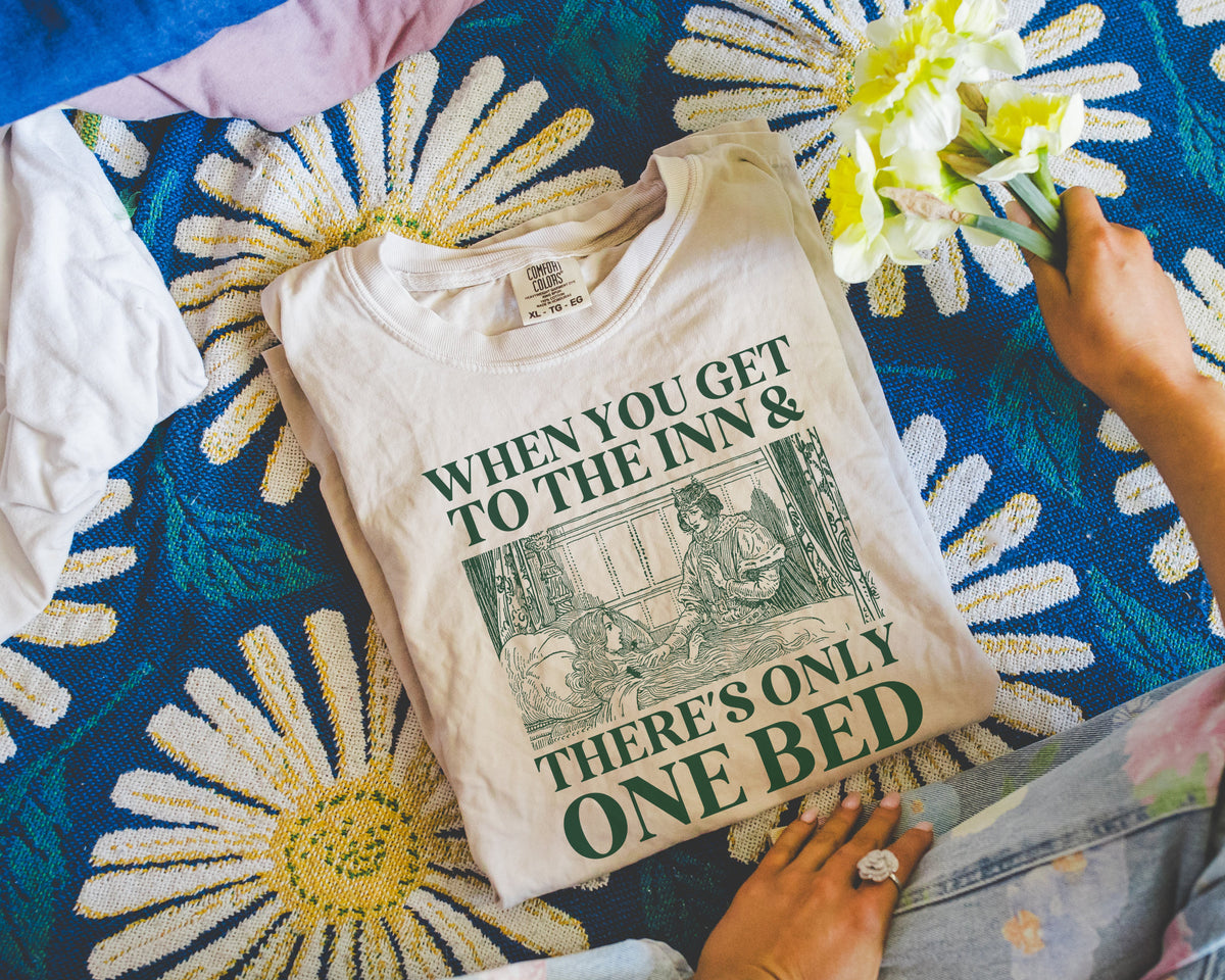 Funny Romance Tropes Tee Shirt for Friend Who Loves Romantasy or Historical Fiction Novels Only One Bed Silly Bookish Gift for Bookworm Graphic Tee – Easygoing Wear · Trending Graphic Apparel