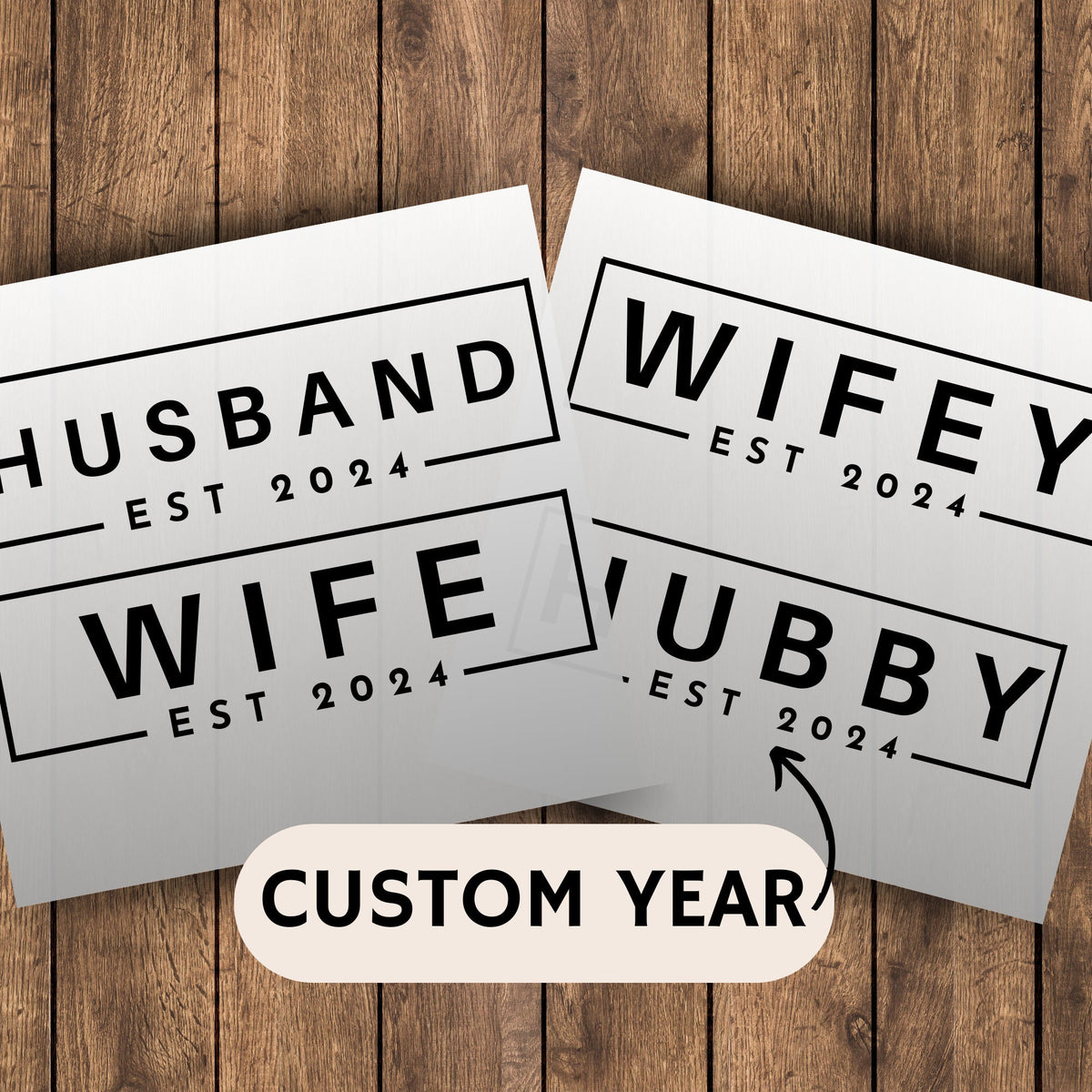 Husband and Wife DTF Prints Ready to Press Wedding Transfer for New Bride and New Groom Direct to Film Prints Hubby DTF Wifey DTF Transfers Graphic Tee – Premium Graphic · Trending Graphic Apparel