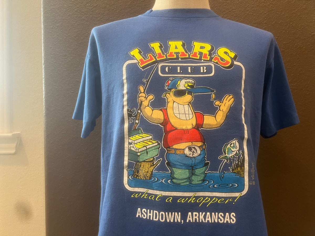 Vintage 9039s Liars Club Fishing Ashdown Arkansas Blue T Shirt Size L Graphic Tee – Warm & Stylish · Must-Have Style