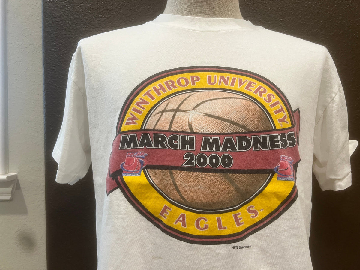 Vintage 0039s 2000 March Madness Winthrop University Eagles Basketball White T Shirt Size L Graphic Tee – Warm & Stylish · High-Quality Print