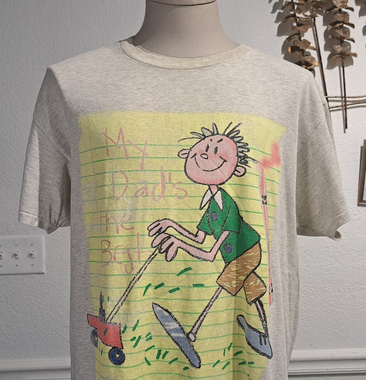 Vintage 90s My Dad Is The Best drawing Father39s Day Lawnmower grey Tshirt size L Graphic Tee – Everyday Comfort · Perfect For Daily Wear