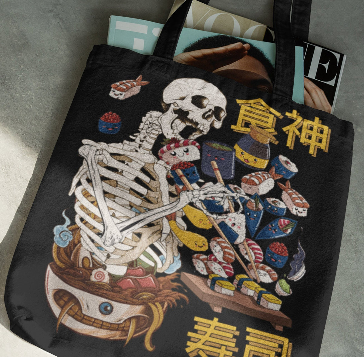 Skeleton Sushi Tote Japanese Graphic Gothic Skull Print Streetwear Handbag Trendy Shoulder Bag Goth Japan Purse Kawaii Mom Gift Tote Bag – Bold Style · Must-Have Style
