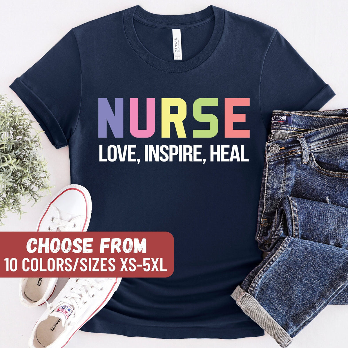 Nursing Shirt Funny Nurse Shirt Nursing School Tee RN Shirt Registered Nurse Shirt Nurse Tees Nurse Love Inspire Heal TShirt Graphic Tee – Everyday Comfort · Perfect For Daily Wear