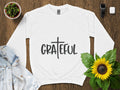 Grateful Script Font T Shirt Positive Message Unisex Tee Inspirational Casual Wear Soft Graphic Shirt for Everyday Comfort Graphic Tee – Soft Feel · Great Gift For Fans