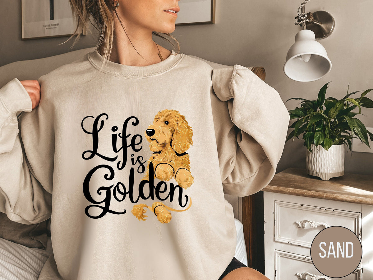Golden Doodle Sweatshirt Life is Golden Shirt Golden Doodle Mom Sweater Doodle Mama Crewneck Golden Doodle gifts Golden Doodle mama Sweatshirt – Warm & Stylish · Great Gift For Fans