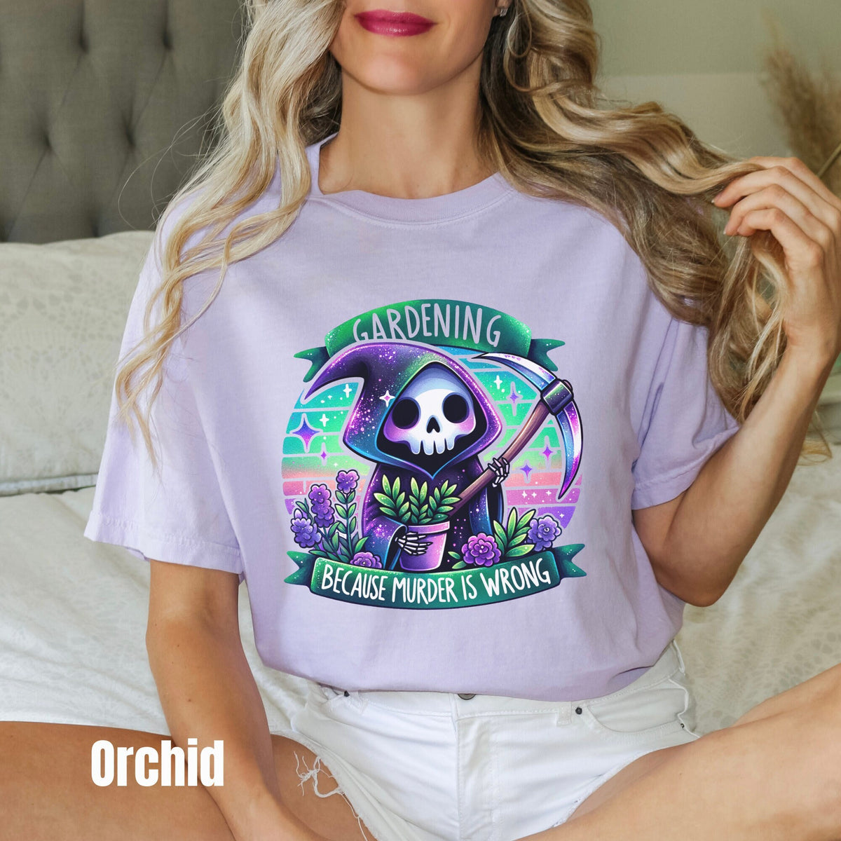 Gardening Shirt Garden Lover Shirt Gardening Because Murder Is Wrong Garden Lover Gift Gardening Gift Gift For Mom Graphic Tee – Soft Feel · Top Pick For Any Outfit