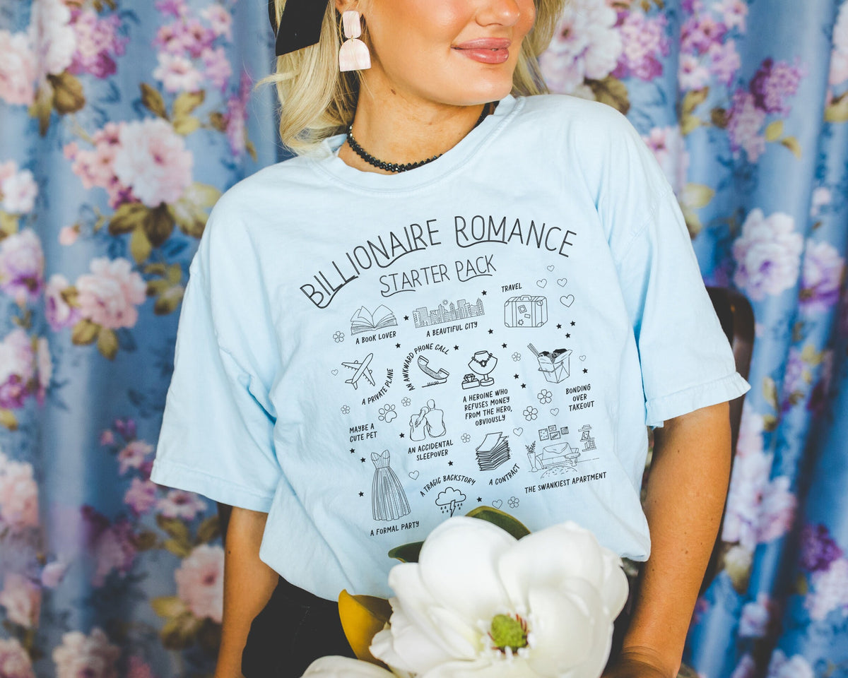 Funny Billionaire Romance Starter Pack Tee for Reader Who Loves Reading Billionaire Romance Novels Bookish Romance Tropes TShirt for Her Graphic Tee – Feel-Good Design · High-Quality Print