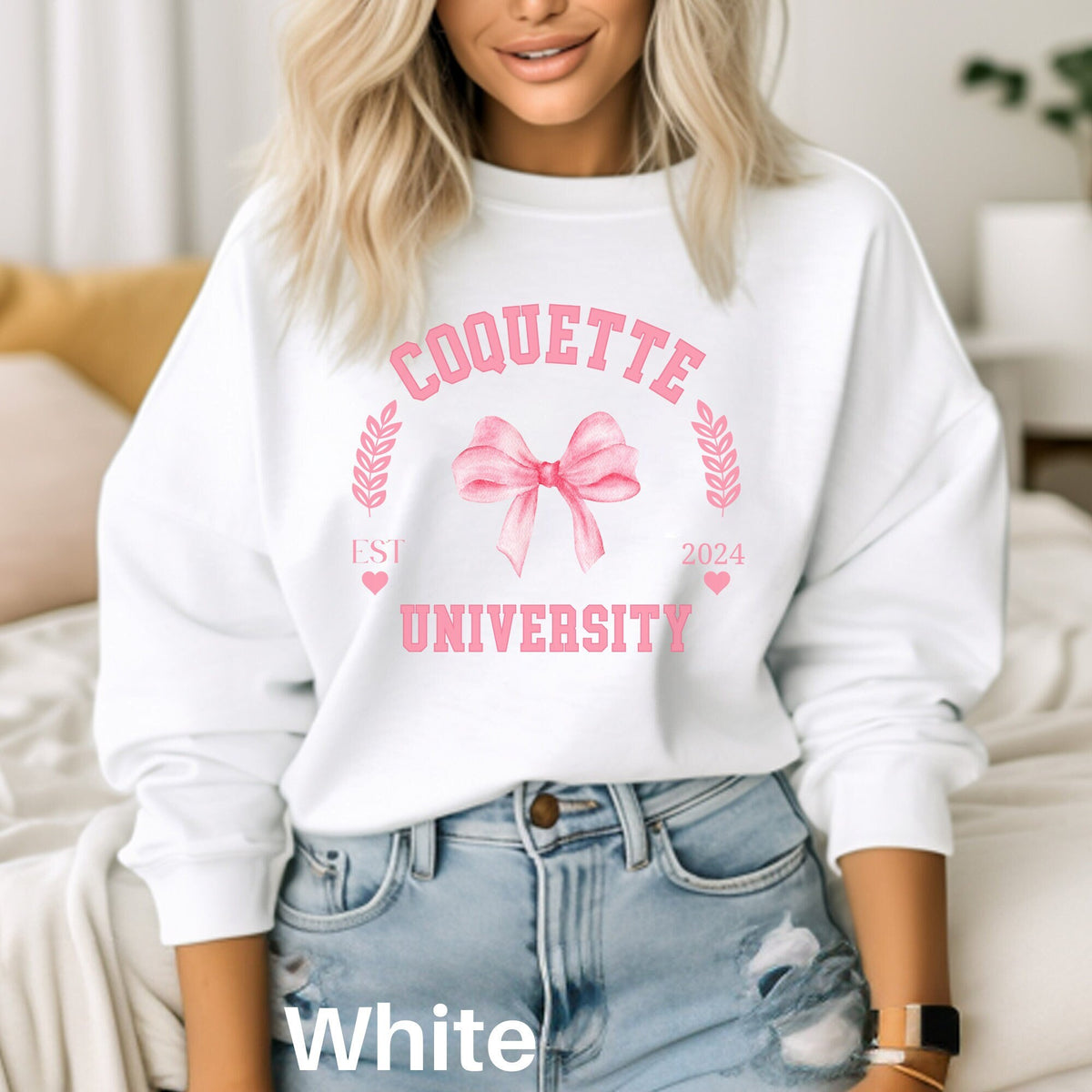 Coquette University Sweatshirt Coquette Sweater Pink Bow Shirt Coquette Aesthetic Sweatshirt Preppy Shirt Ribbon Shirt Coquette Bow Sweatshirt – Easygoing Wear · High-Quality Print