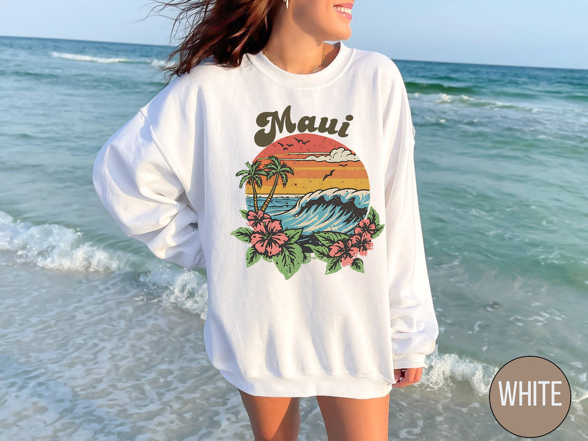 Maui Sweatshirt Retro Hawaii Crewneck Beach Sweatshirt Vintage Aloha Sweatshirt Sunset Sweatshirt Summer Sweatshirt Hawaii Surf Sweater Sweatshirt – Easygoing Wear · Great Gift For Fans