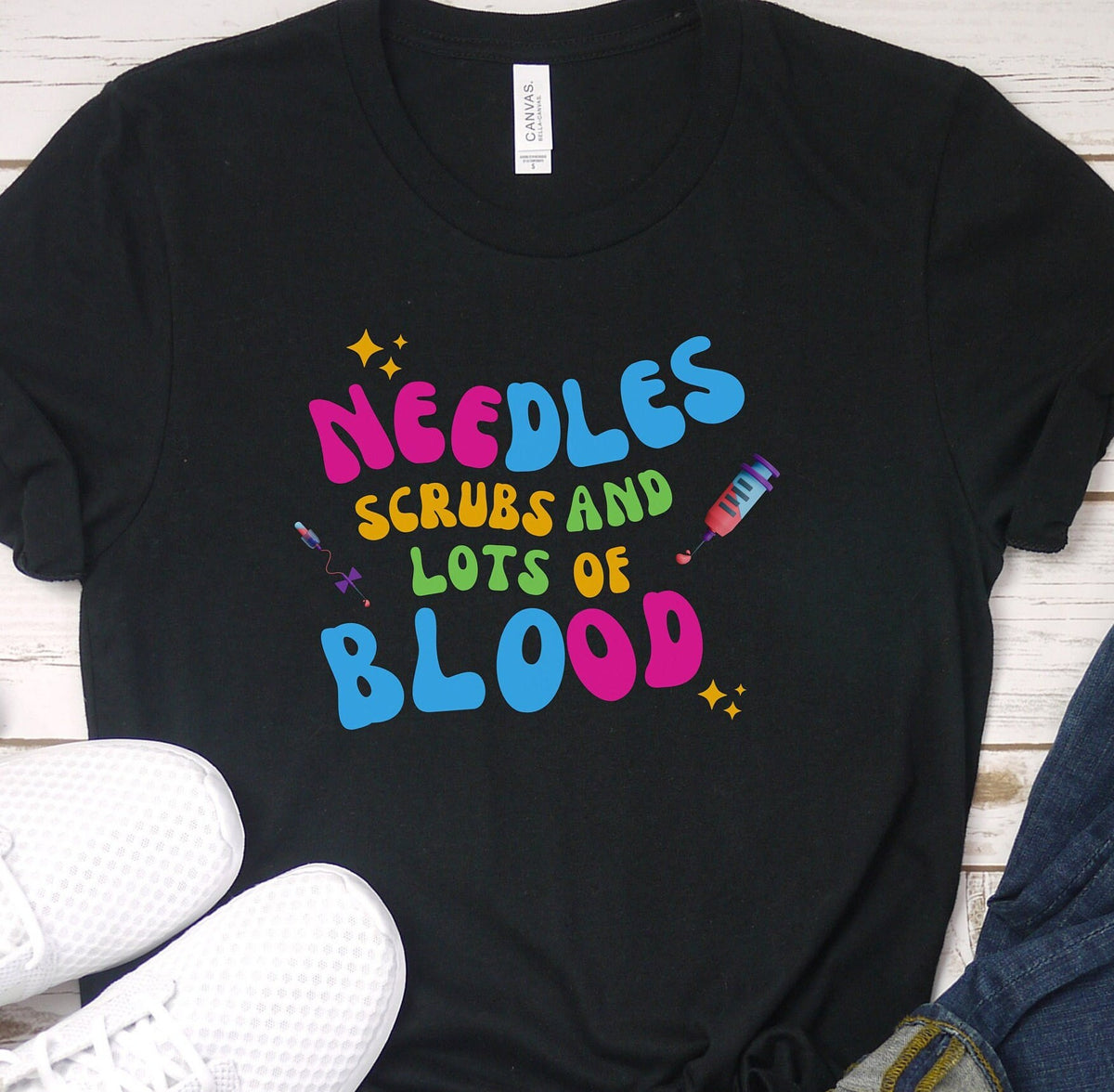 Needles Scrubs and lots of Blood Phlebotomy Shirt Phlebotomy Gifts Phlebotomist graduation gift Phlebotomist T Shirt Nursing Tshirt Graphic Tee – Easygoing Wear · Top Pick For Any Outfit