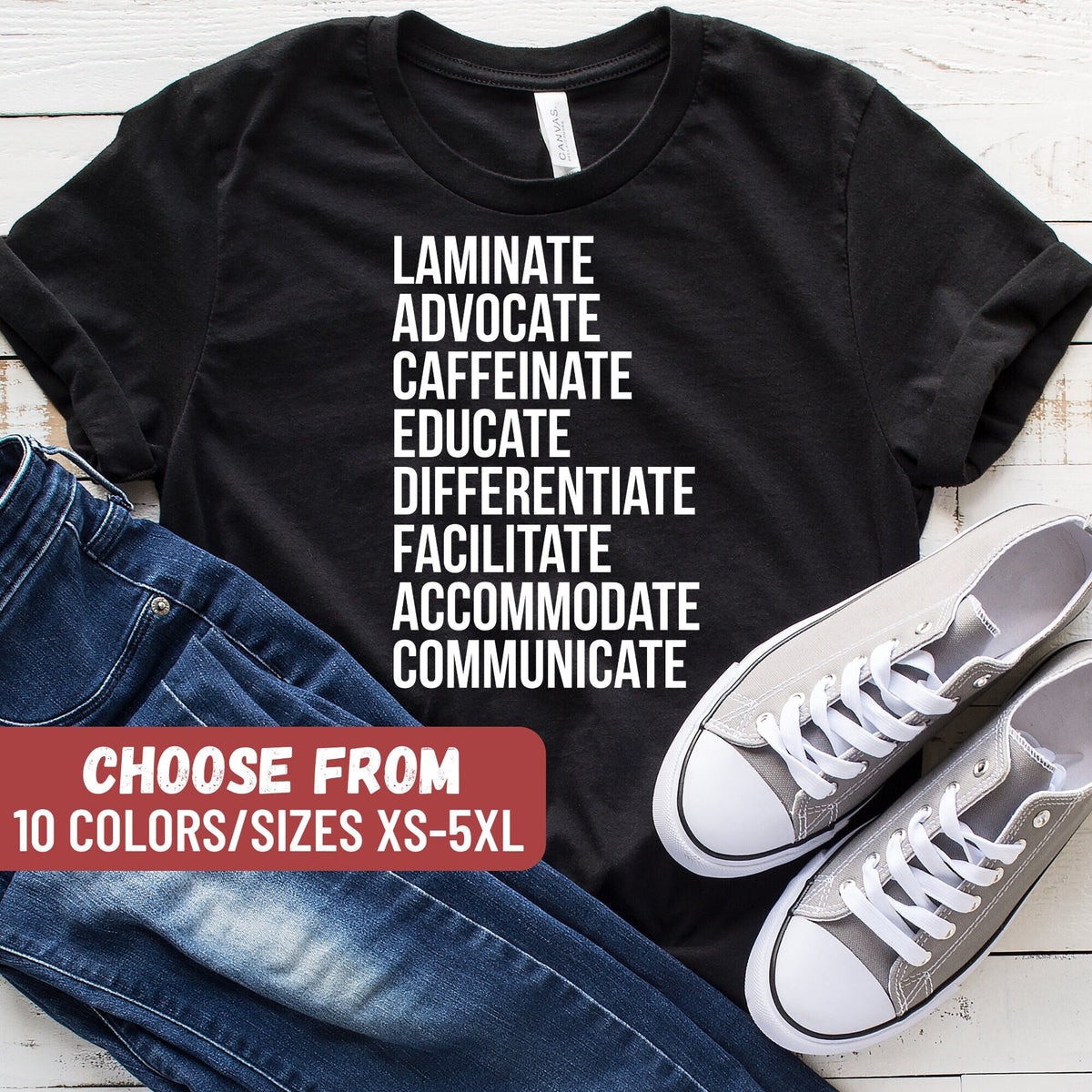 Gift For Sped Teacher Special Education Tee Laminate Advocate Caffeinate Educate Differentiate Facilitate Accommodate Communicate TShirt Graphic Tee – Bold Style · Great Gift For Fans