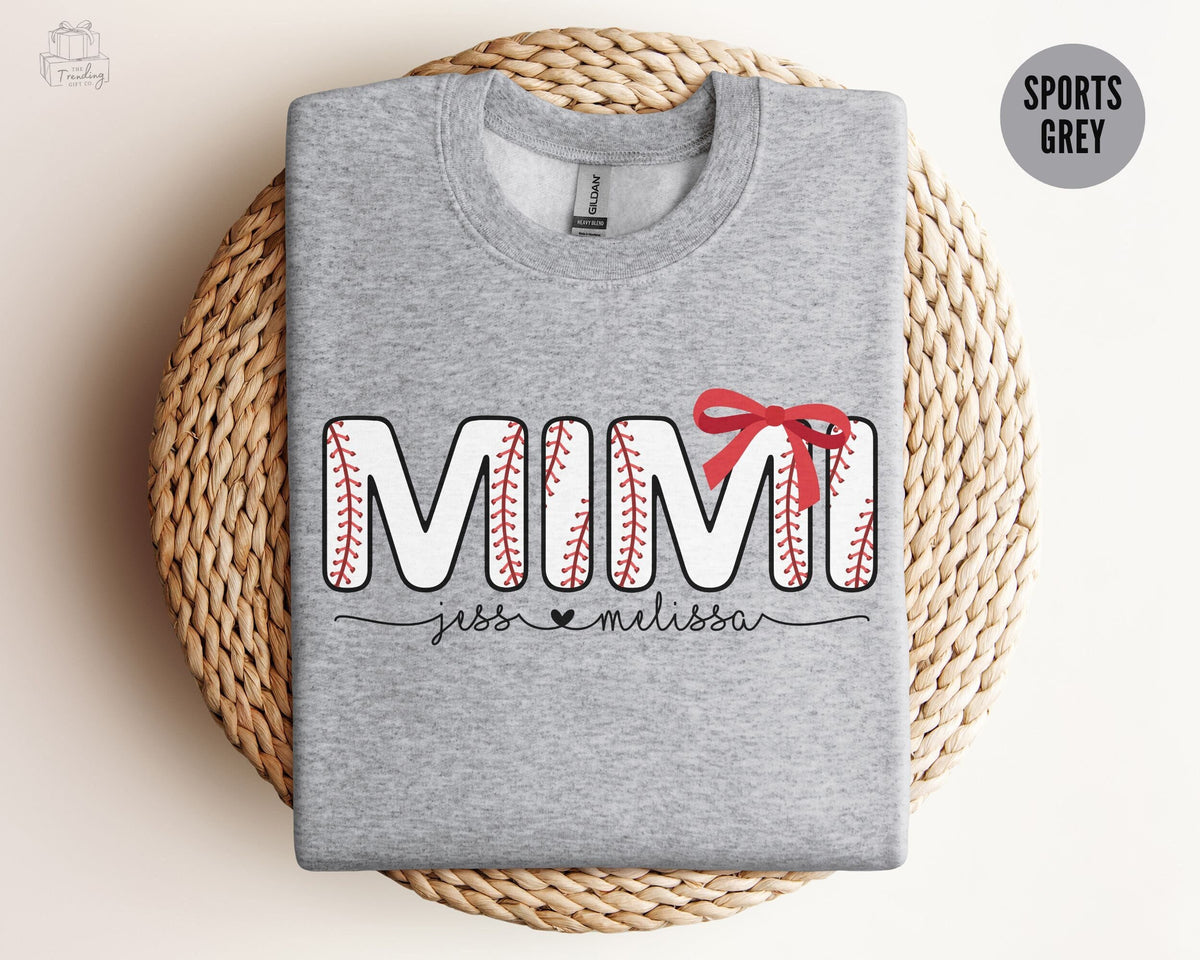 Custom Mimi Sweatshirt Base Ball Shirt Personalized Shirt Kid Name Softball Grandma Crewneck Granny Sweatshirt Coquette Sports Grandma Sweatshirt – Cozy Vibes · High-Quality Print