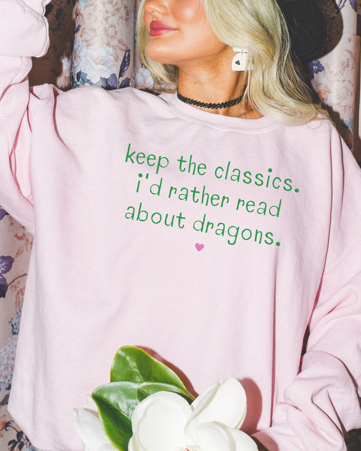 Fantasy Romance Bookish Crewneck Reading About Dragons Book Lover Gift Idea Sweatshirt for Bookworm Who Loves Fantasy Adventure Books Sweatshirt – Feel-Good Design · Trending Graphic Apparel