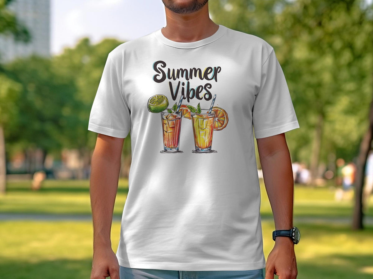 Summer Vibes TShirt with Colorful Cocktail Glasses Graphic Refreshing Drinks Tee for Beach Parties Graphic Tee – Warm & Stylish · Perfect For Daily Wear