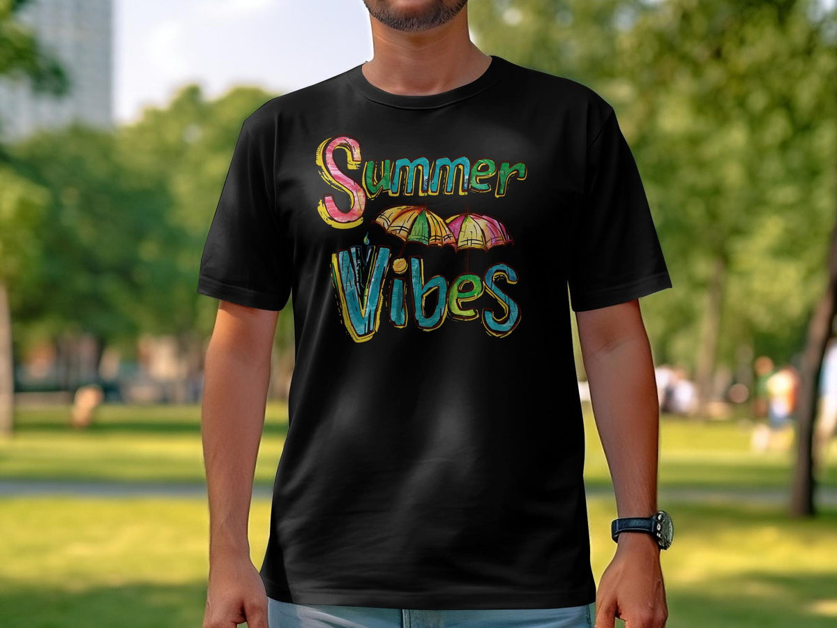 Summer Vibes TShirt Colorful Beach Style Graphic Tee Casual Sunny Day Outfit Unisex Top Graphic Tee – Cozy Vibes · High-Quality Print