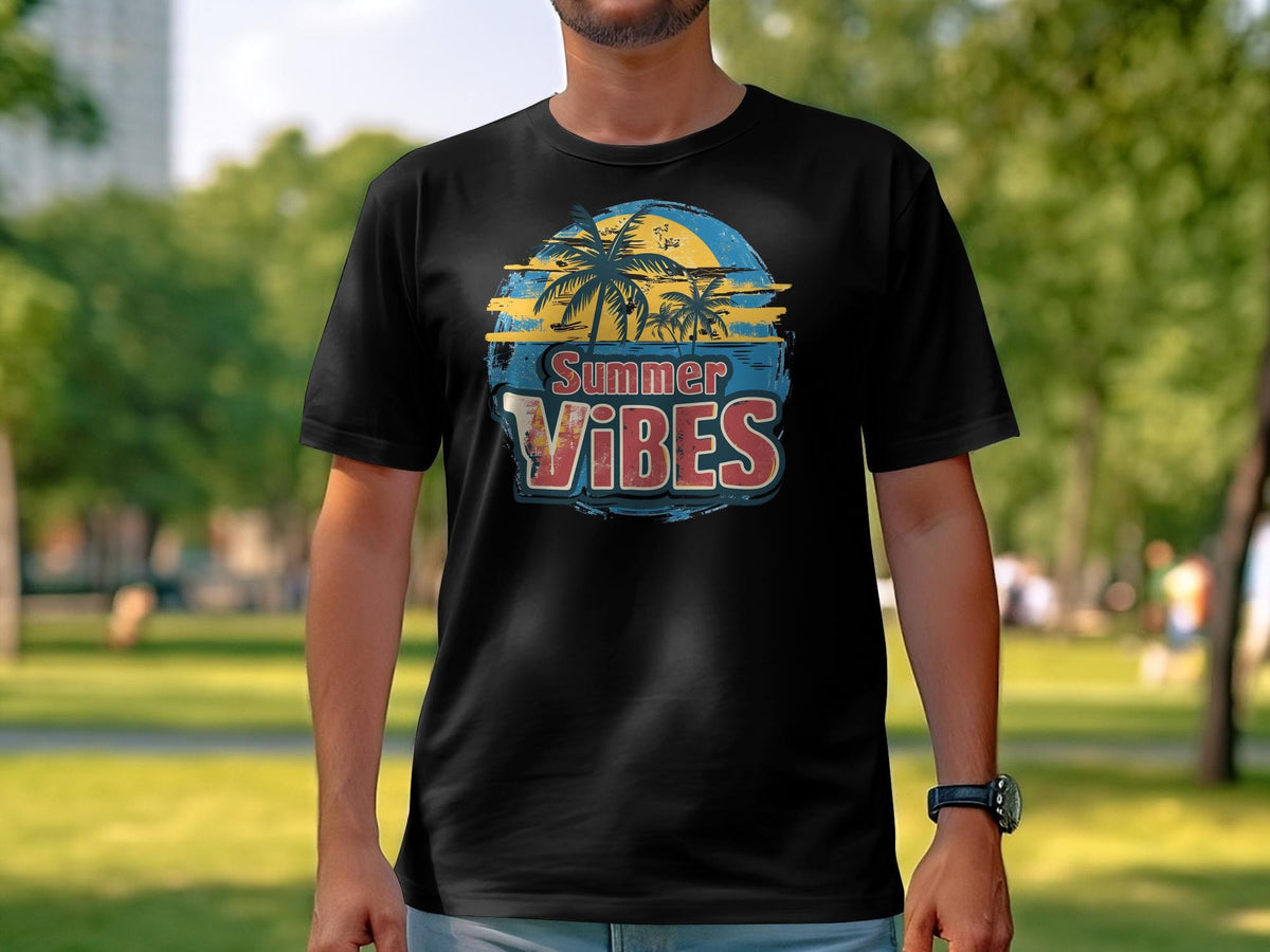 Summer Vibes TShirt with Tropical Palms Sunset Graphic Beach Style Top Graphic Tee – Premium Graphic · High-Quality Print