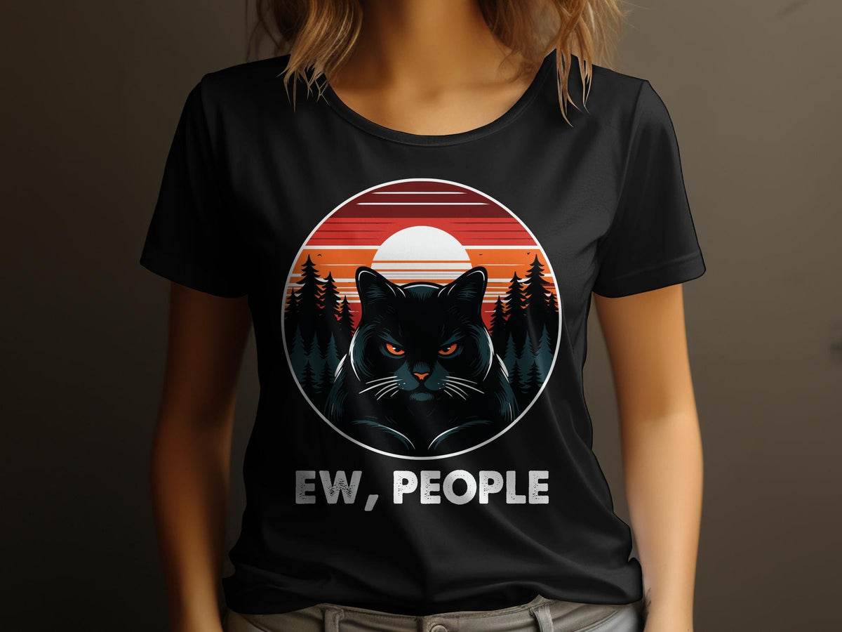 Black Cat Graphic TShirt Ew People Cat Lover Sunset Forest Design Tee Womens TShirt Graphic Tee – Feel-Good Design · High-Quality Print