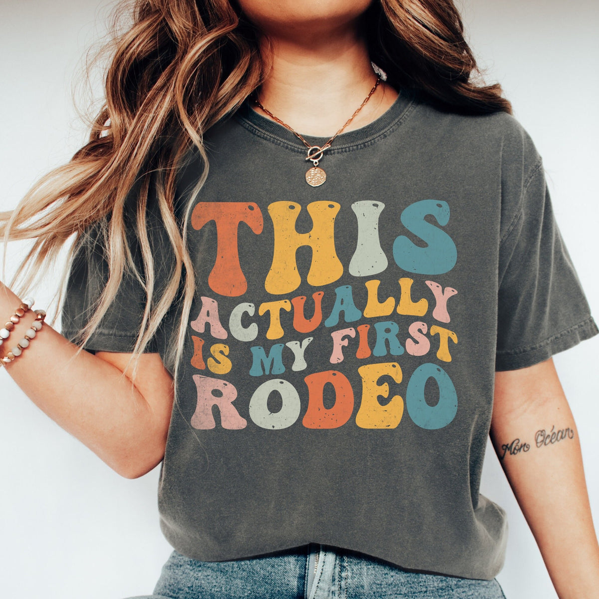 This Actually Is My First Rodeo Tshirt Funny Gift for Her Graphic Tee – Bold Style · Trending Graphic Apparel