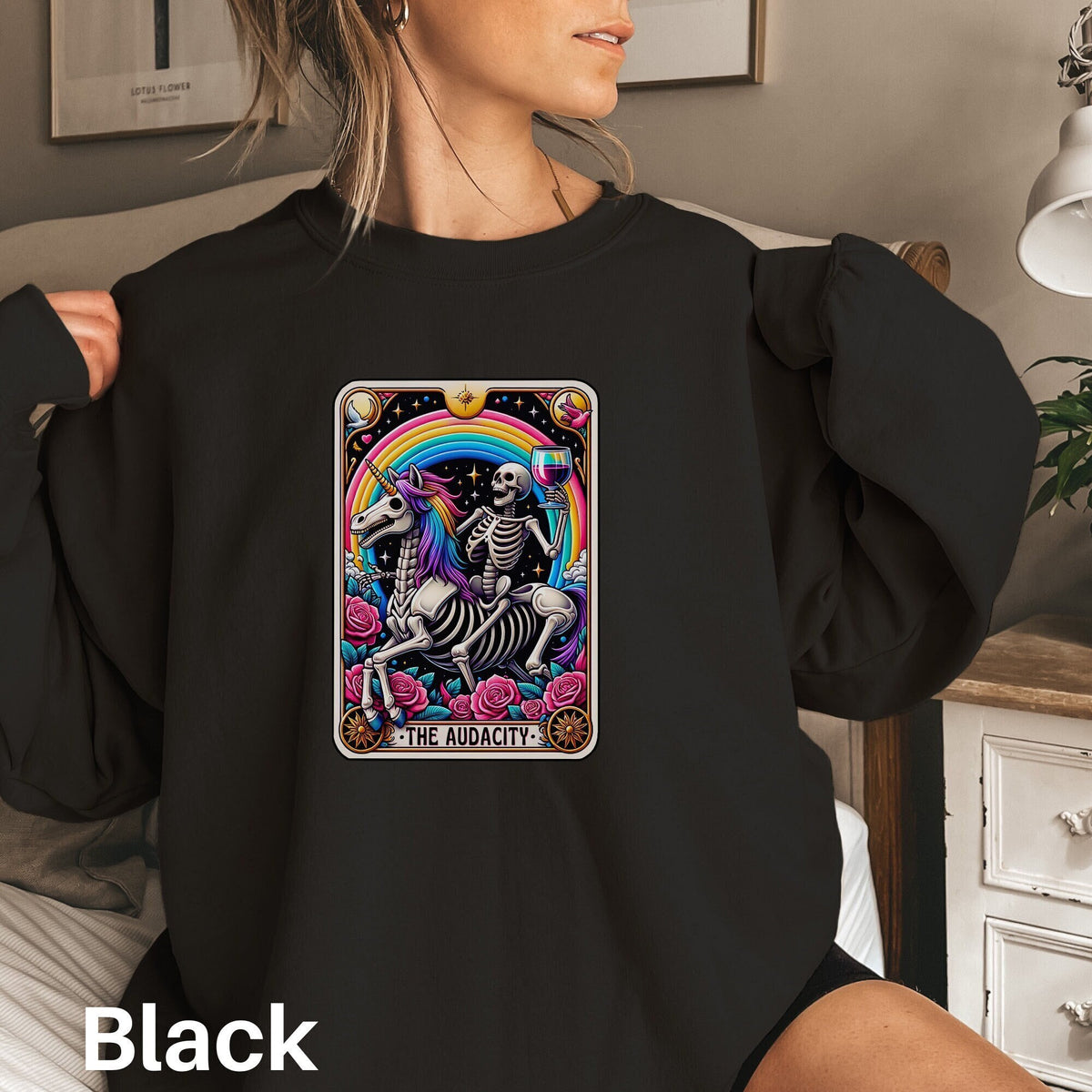 The Audacity Tarot Card Sweatshirt Funny Tarot Card Gift Sarcastic Sweater Skeleton Tarot Card Sweater Unicorn Shirt Rainbow Sweatshirt Sweatshirt – Soft Feel · High-Quality Print
