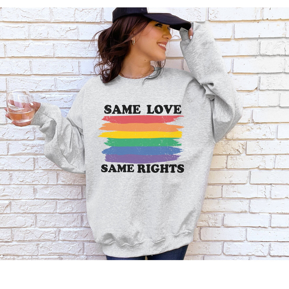 Same Love Same Rights Retro Pride Sweatshirt Gay Pride Shirt LGBT Lesbian Shirt Queer Girls Sweatshirt Pride Shirt Women Sweatshirt – Premium Graphic · Great Gift For Fans