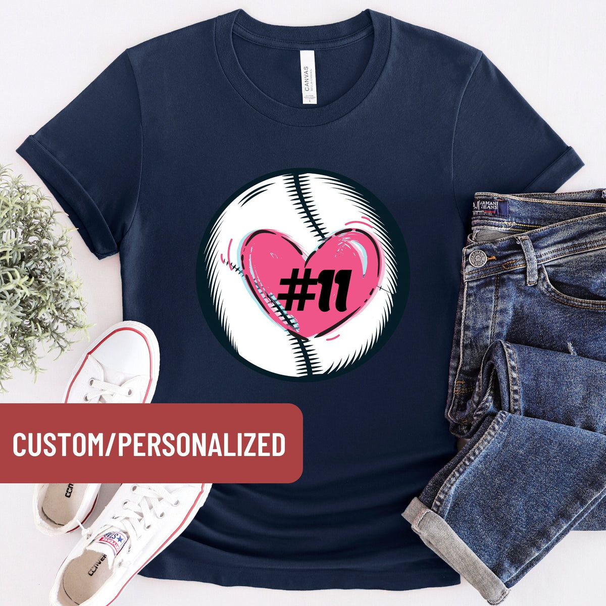 Custom Baseball Shirt Baseball Shirt Baseball Number Name Shirt Family Baseball Shirts Funny Baseball Tee Baseball Heart Number TShirt Graphic Tee – Cozy Vibes · Perfect For Daily Wear