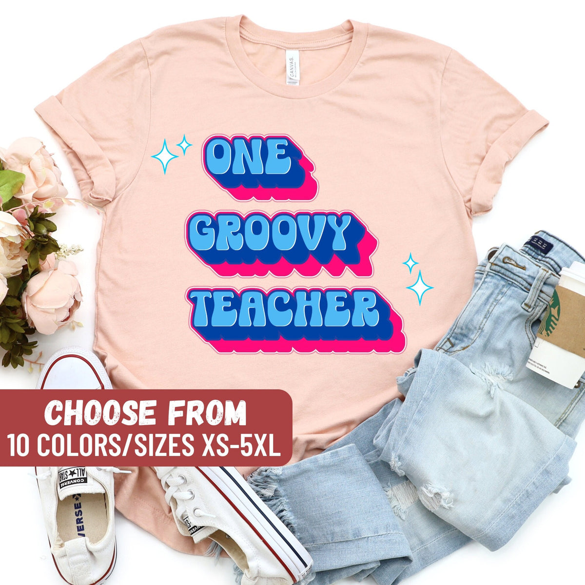 Teacher Shirt Teacher Appreciation Teacher Gifts Teacher Graphic Tees Funny Teacher Shirts Teaching Shirt One Groovy Teacher TShirt Graphic Tee – Aesthetic Look · Great Gift For Fans