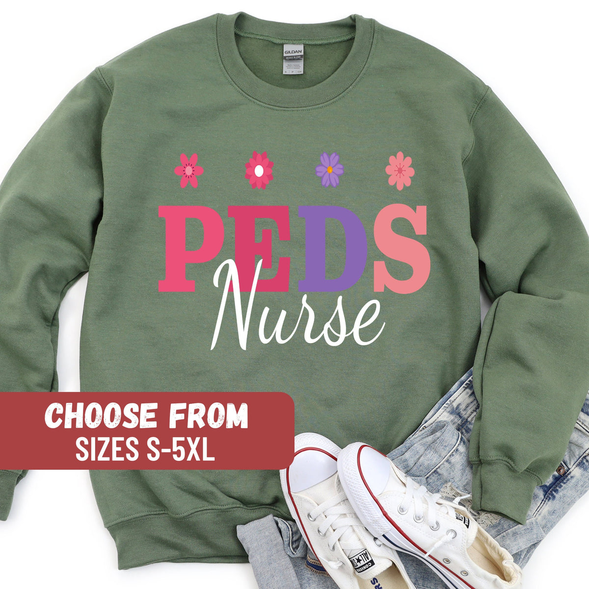 Pediatric Nurse Sweatshirt Peds Nurse Sweatshirts Pediatric Sweater Picu Nurse Sweaters Pediatrics Nurse Floral PEDS Nurse Sweatshirt Sweatshirt – Premium Graphic · Great Gift For Fans