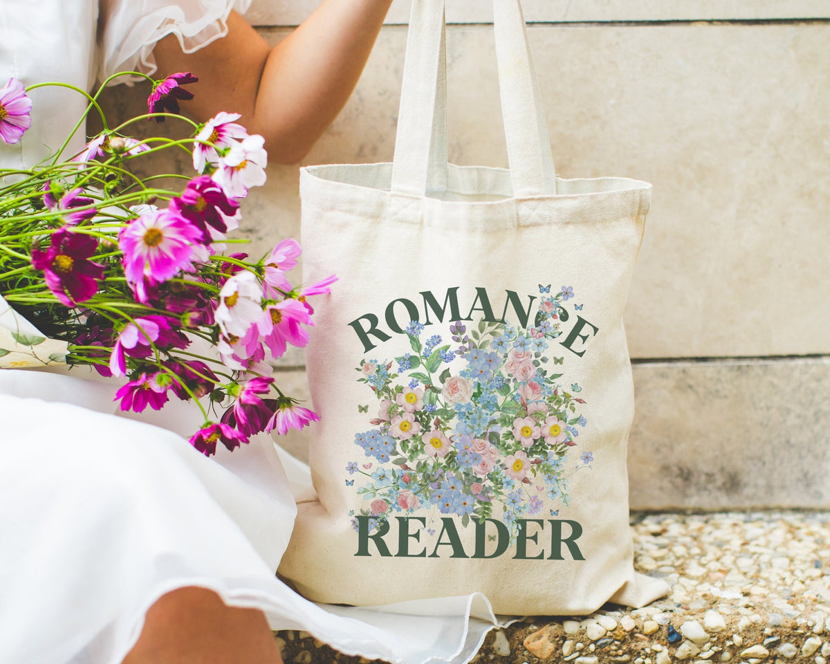 Romance Reader Overgrown Wildflower Tote Bag Cute Bookish Tote Bag for Friend Who Loves Romance Novels Sweet Book Lover Gift Idea for Her Tote Bag – Soft Feel · High-Quality Print