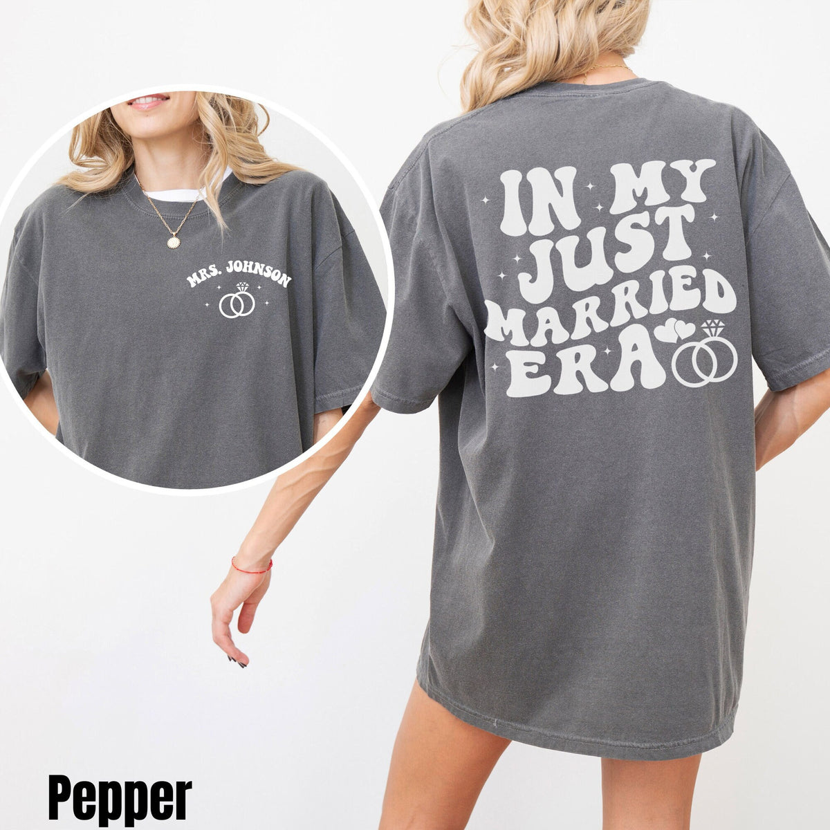 Personalized Just Married Shirt Custom Honeymoon Shirt Newlywed Shirt In My Just Married Era Shirt Customized Bride Gift Graphic Tee – Feel-Good Design · Must-Have Style