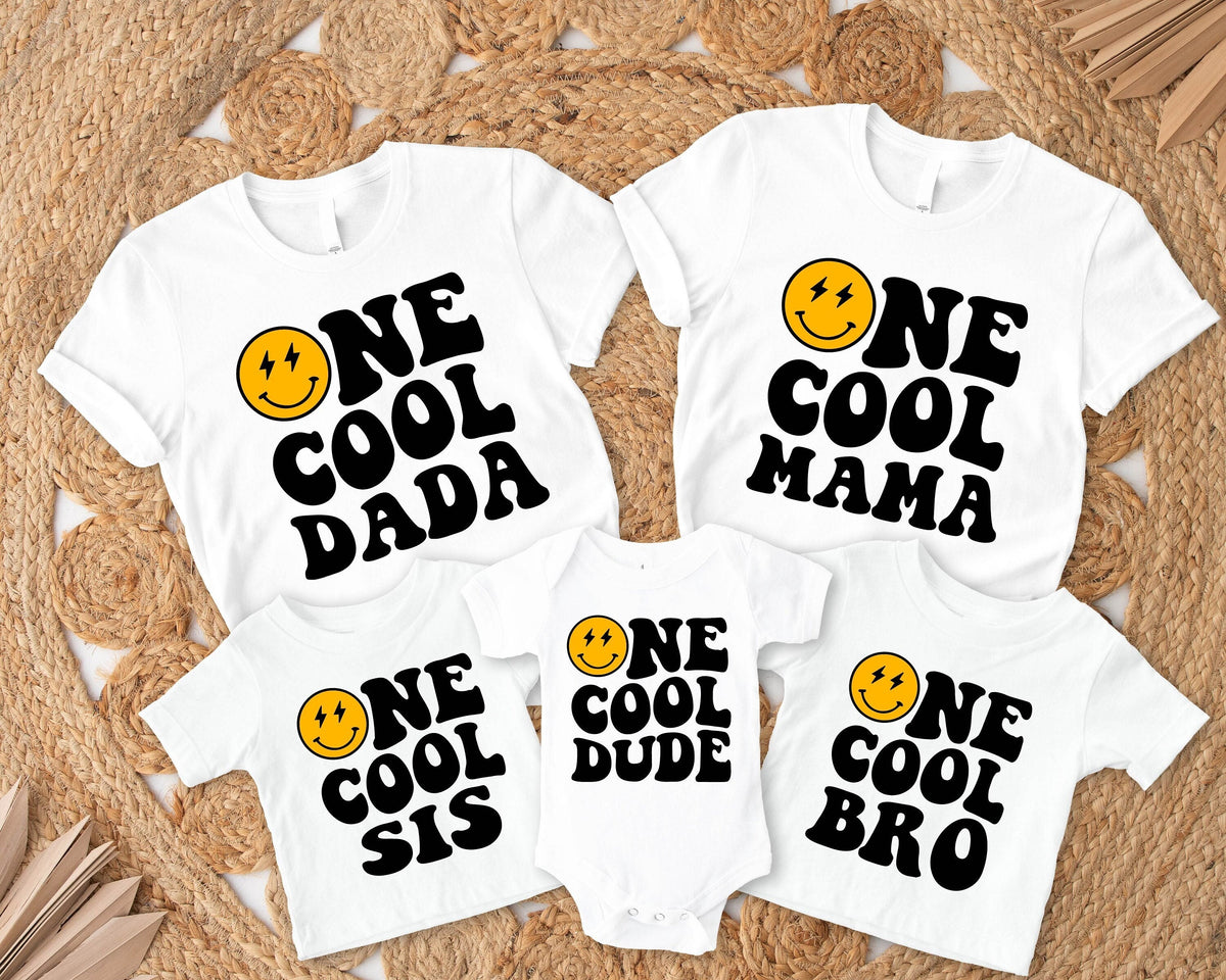 One Cool Dude Birthday Shirts Matching Family One Cool Dude Birthday Shirt 1st Birthday Tee Smile Face Matching Bday Tee Cool Dada Mama Graphic Tee – Everyday Comfort · Must-Have Style